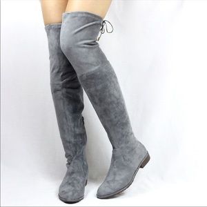 Brand New Grey Thigh High Over The Knee Round Toe Flat Boots